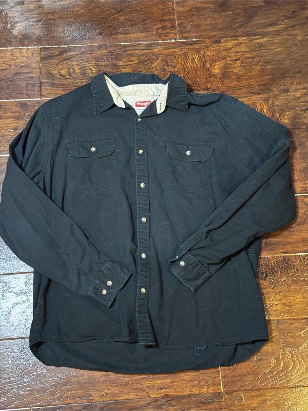 Vintage Wrangler Button Down Shirt Long Sleeve Black Size XL
